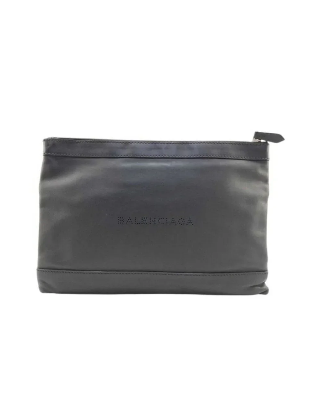 Balenciaga Clutch Navy Clip Black Leather Silver